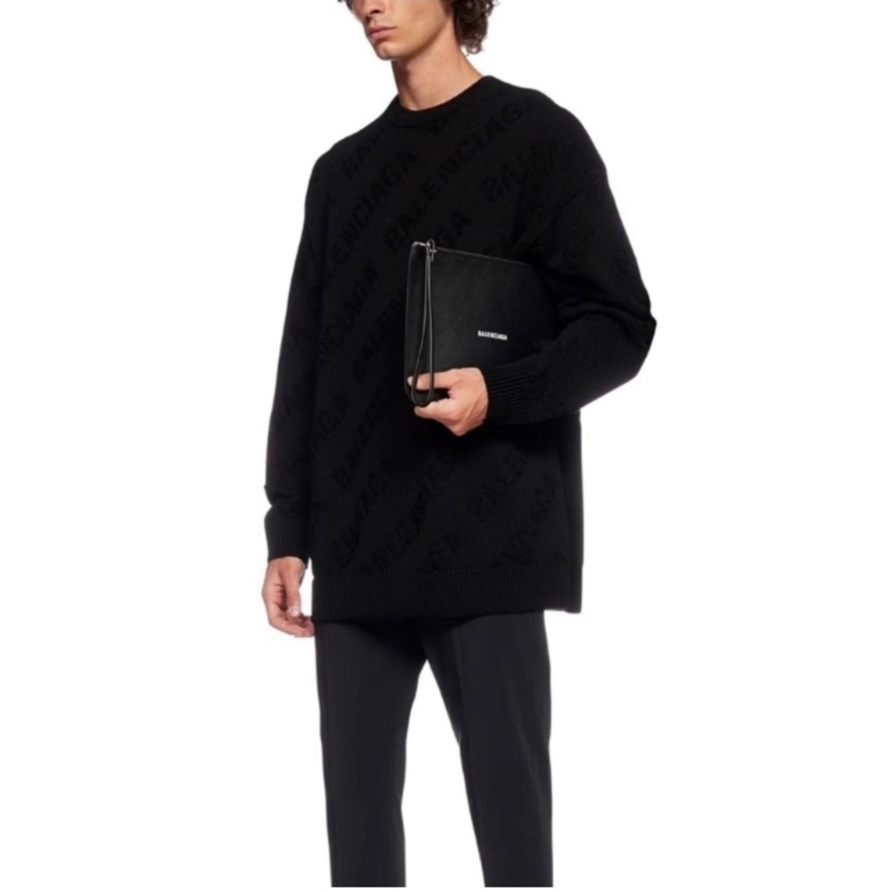Balenciaga Men’s All Over Print Embroidered Pullover Sweater XL